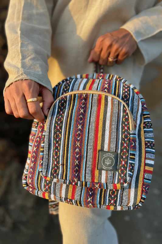 hemp boho bag / women mini backpack